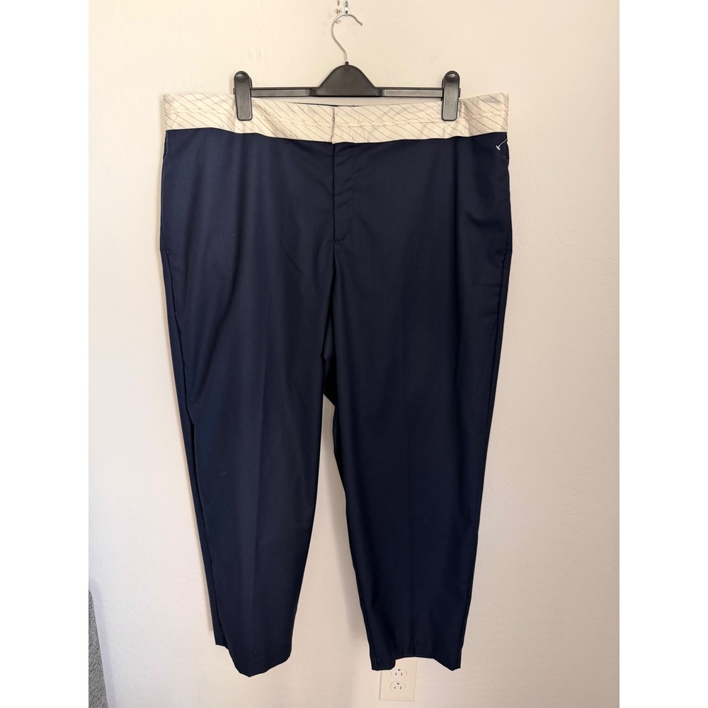 Eloquii Navy Blue Tapered Dress Pants Cream Pinstripe Waist Plus Size 18W NWOT